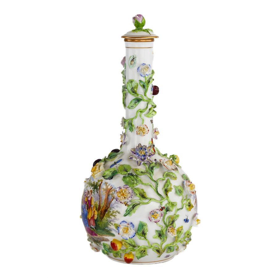 Antique Porcelain decanter vase with lid in neo-Baroque style. Dresden. The turn of the 19th-20th centuries.