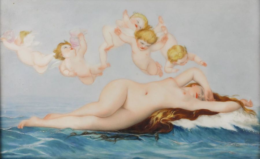 Antique Porcelain plaque The Birth of Venus. Alexandre Cabanel. Late 19th century