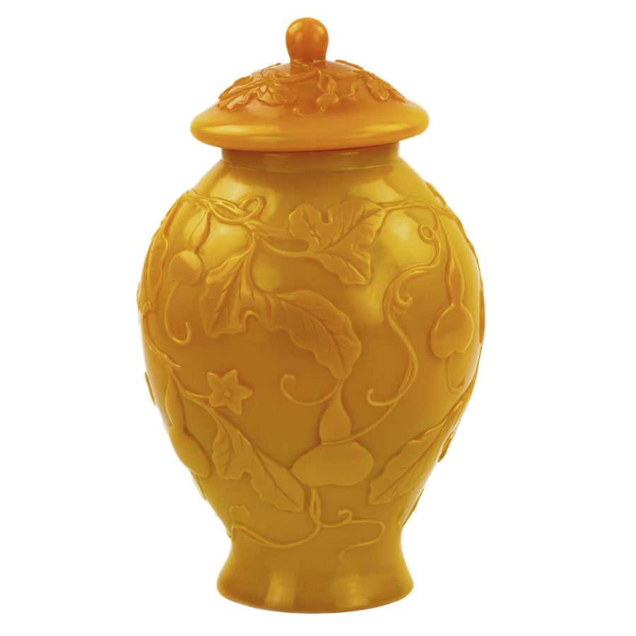 Antique Chinese yellow Beijing glass urn vase from the 19th century.