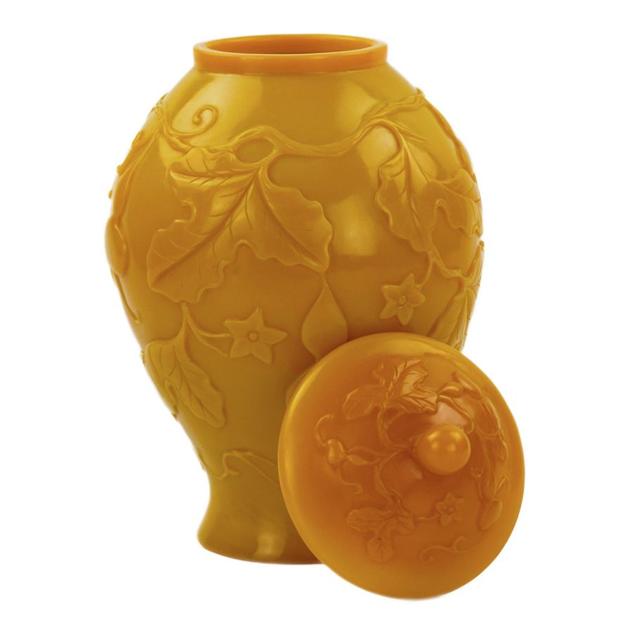 Antique Chinese yellow Beijing glass urn vase from the 19th century.