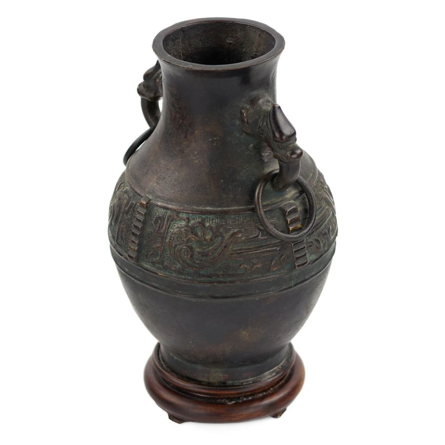 Antique Bronze Jug for wine Hu, with Jinwen signs. China.