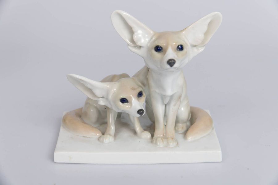 Antique Porcelain figure Fennec foxes