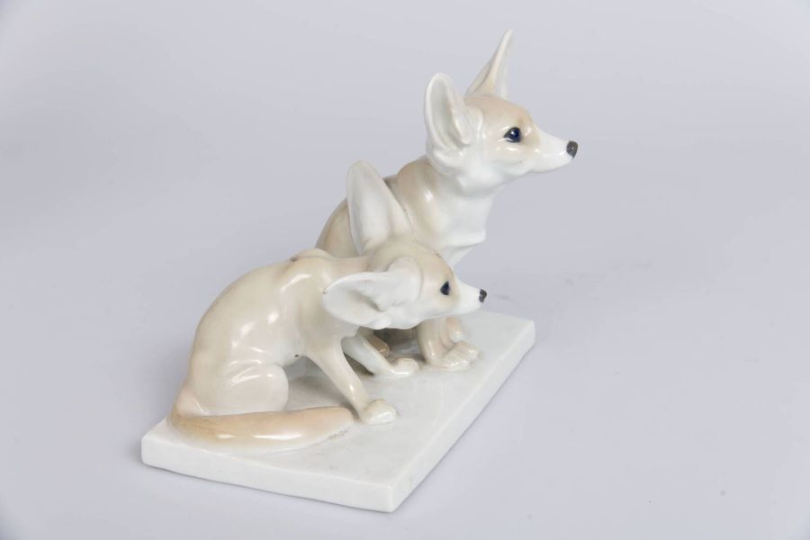 Antique Porcelain figure Fennec foxes