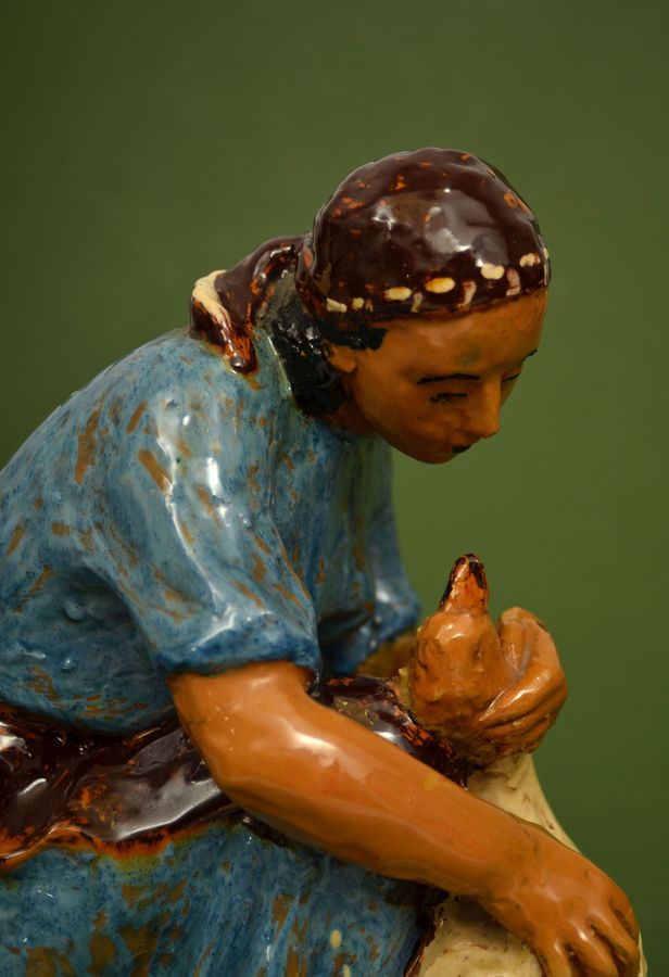 Antique Ceramic figure Girl with a goose