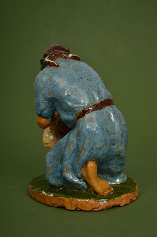 Antique Ceramic figure Girl with a goose