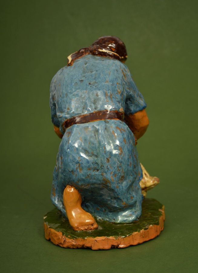 Antique Ceramic figure Girl with a goose