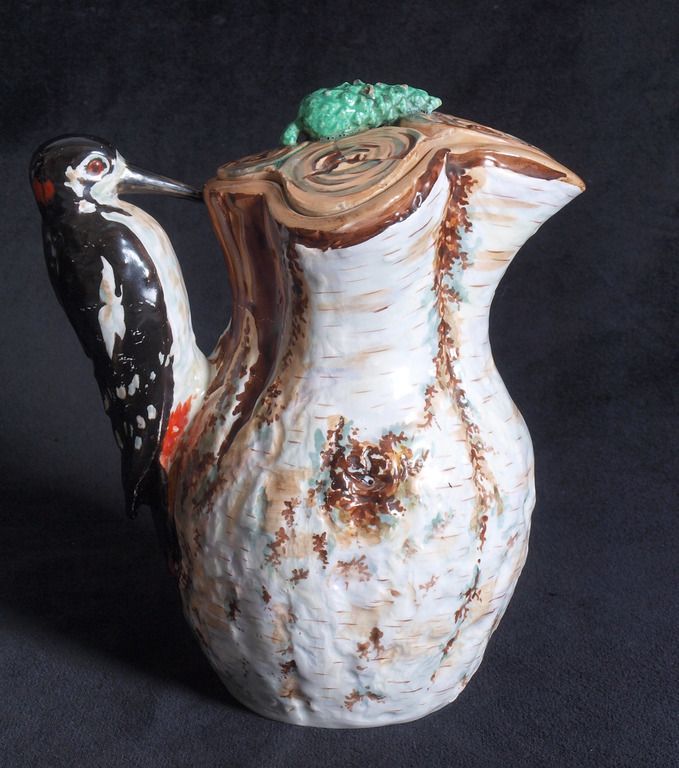 Antique Porcelain kettle with lid `Woodpecker`