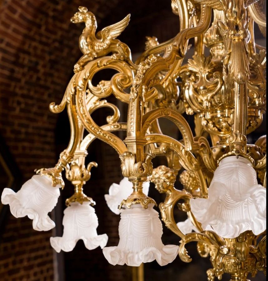 Antique French gilded bronze chandelier Napoleon III. XIX century.