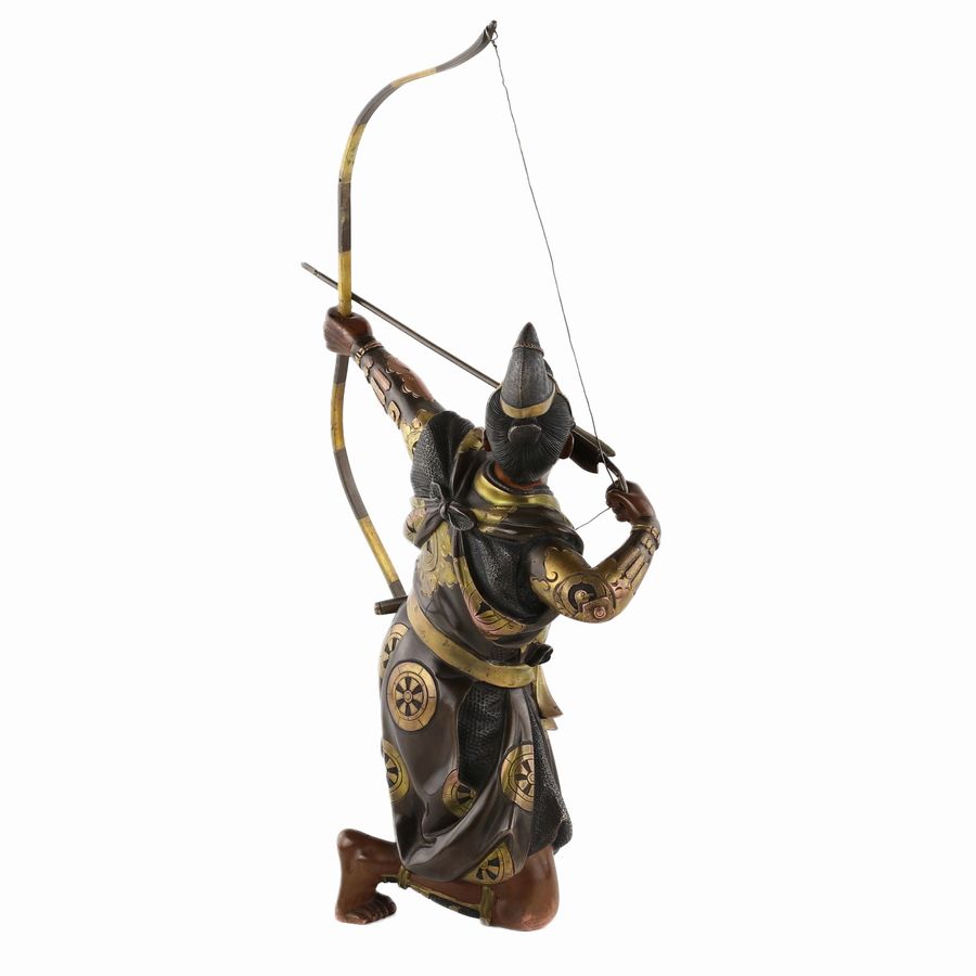 Antique Bronze figure of a samurai archer with a longbow. Yoshimitsu Hou (???) Japan. Meiji period 19th-20th century.