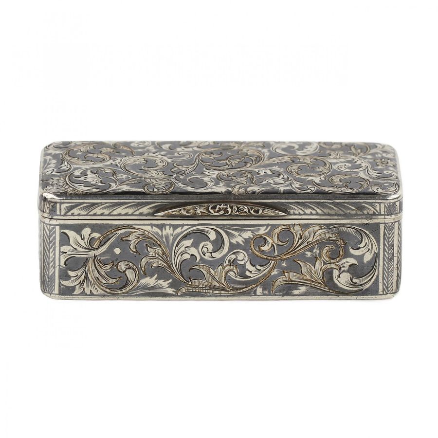 Antique Russian silver snuffbox with niello. Russia, 19th century.