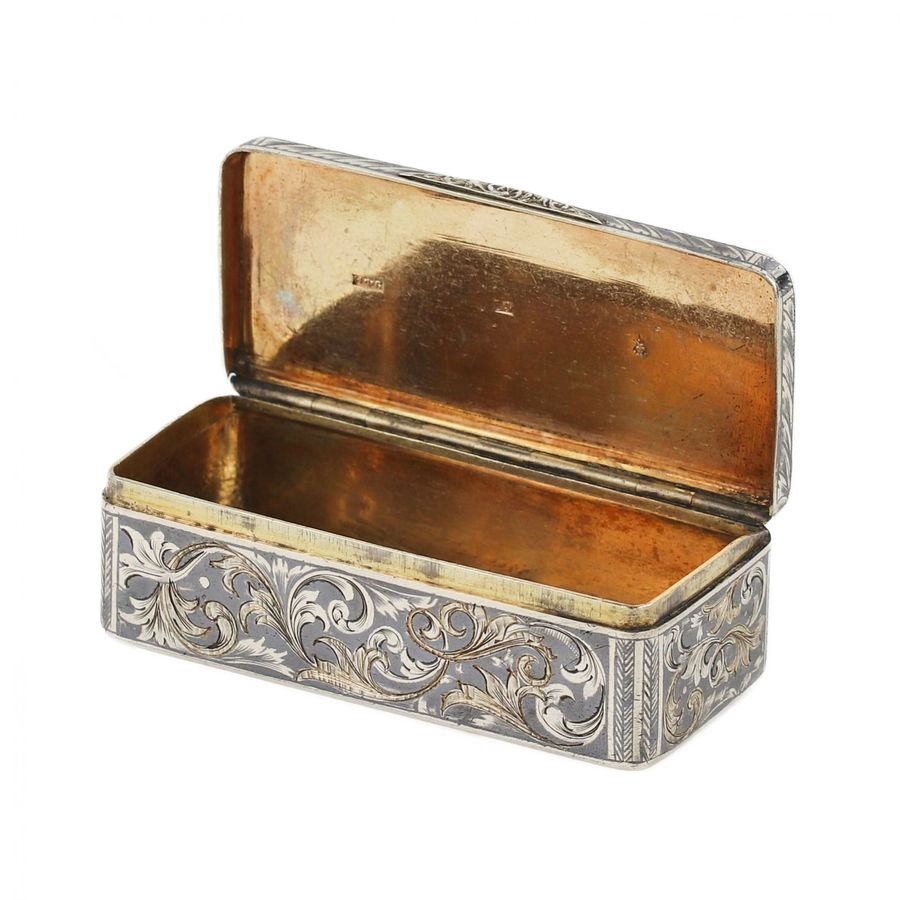 Antique Russian silver snuffbox with niello. Russia, 19th century.