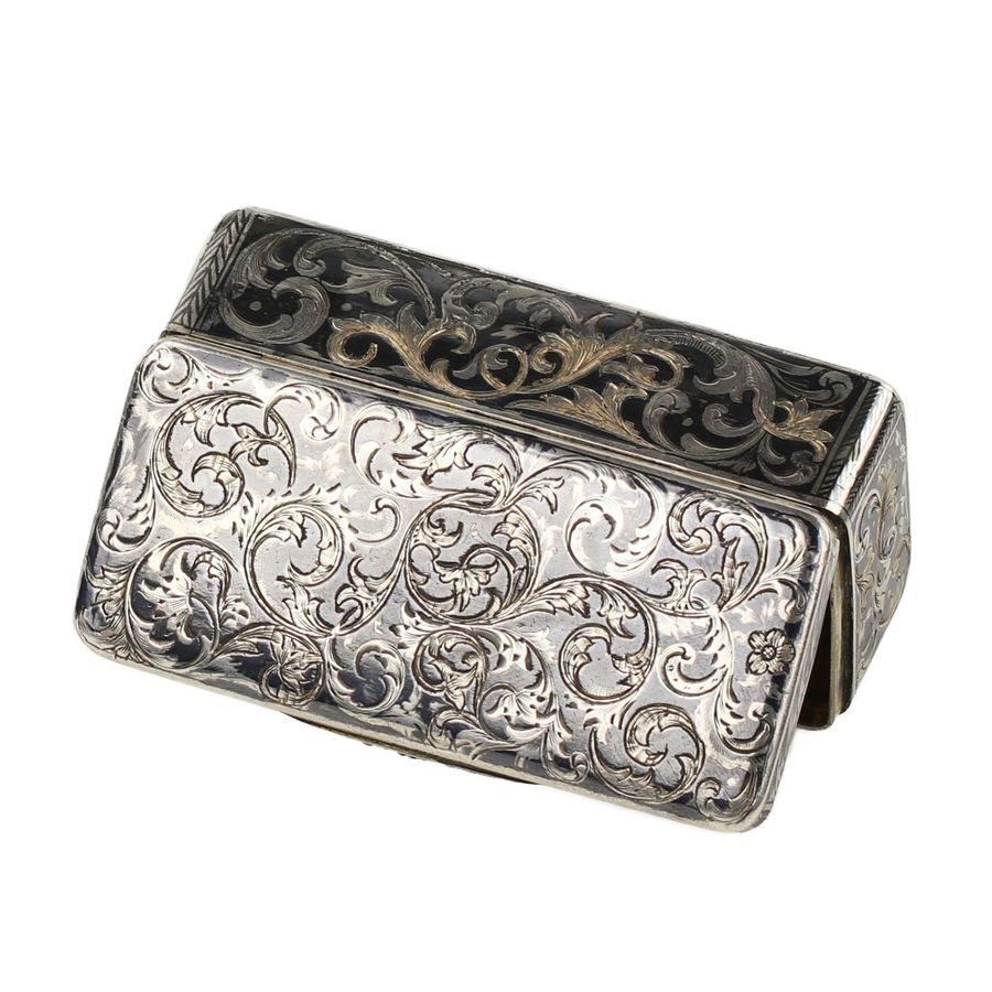 Antique Russian silver snuffbox with niello. Russia, 19th century.