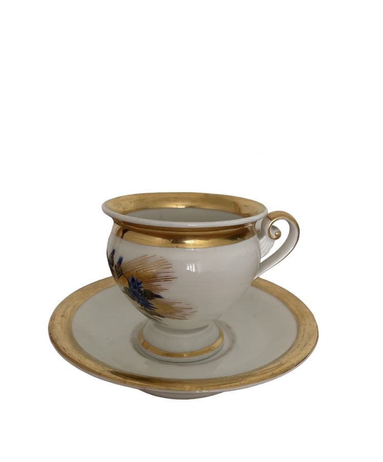 Antique Royal Copenhagen Empire Style Cup and Saucer - 19th Century Porcelain, Denmark