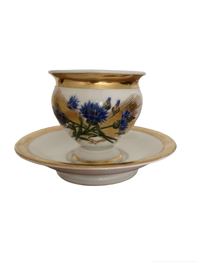 Antique Royal Copenhagen Empire Style Cup and Saucer - 19th Century Porcelain, Denmark