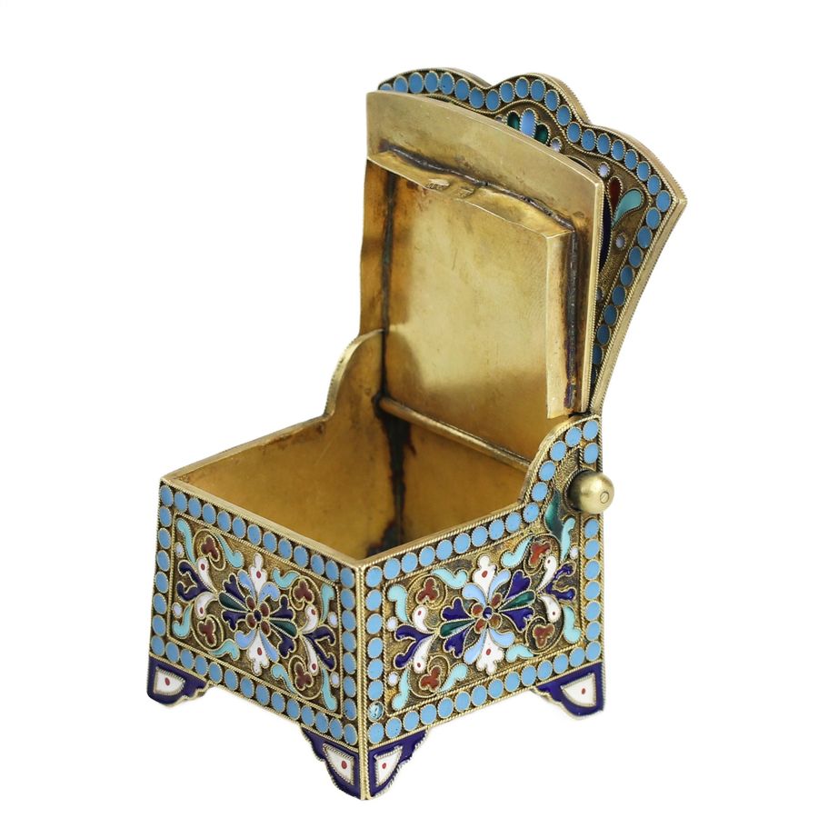 Antique Silver salt cellar Throne with enamel in the neo-Russian style Sazikov firm, Moscow, 1879