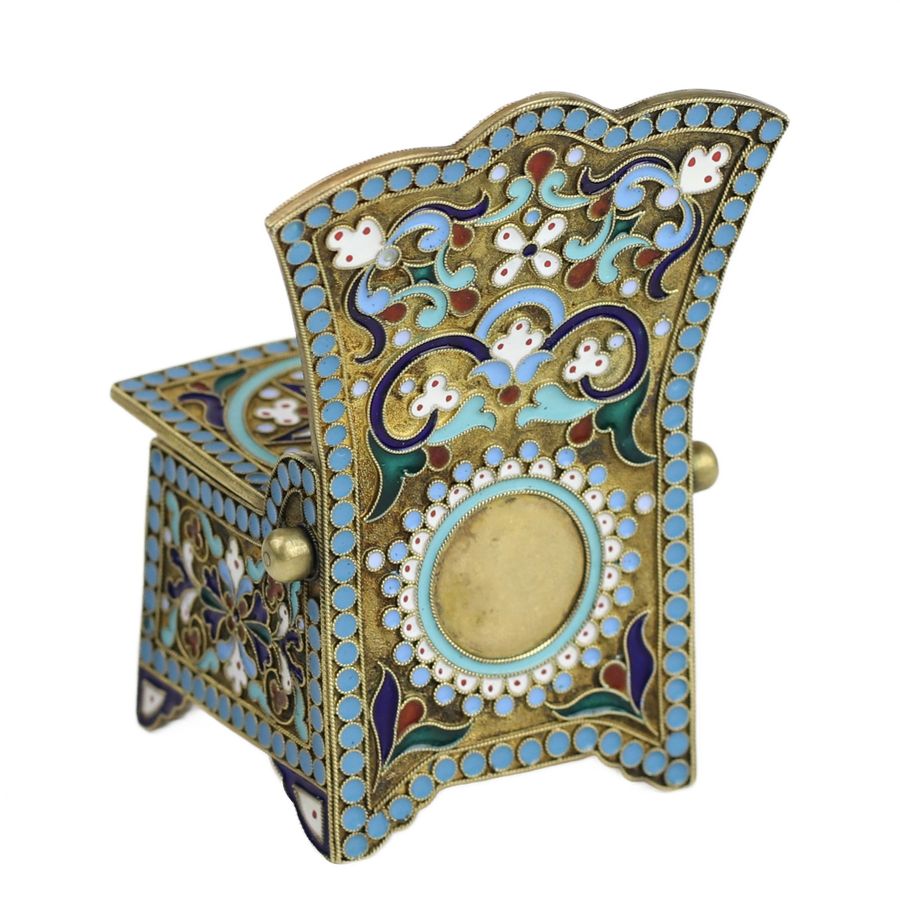 Antique Silver salt cellar Throne with enamel in the neo-Russian style Sazikov firm, Moscow, 1879