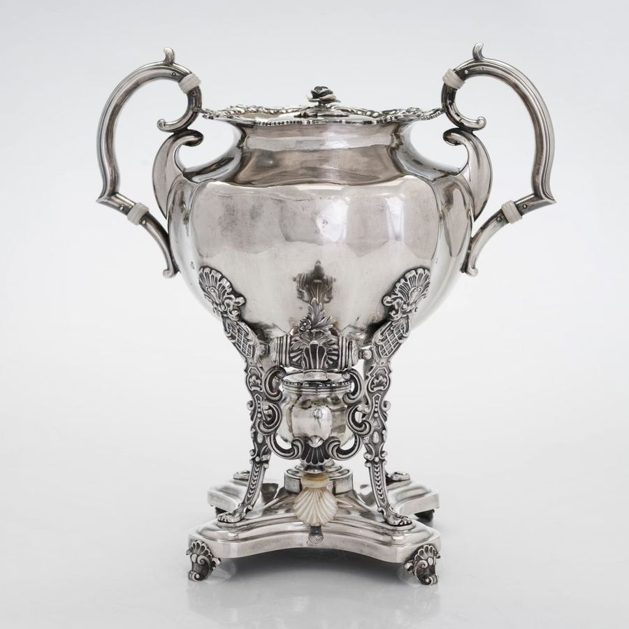 Antique Silver teapot-samovar for serving hot drinks. Shper Adolf. Saint Petersburg, 1843