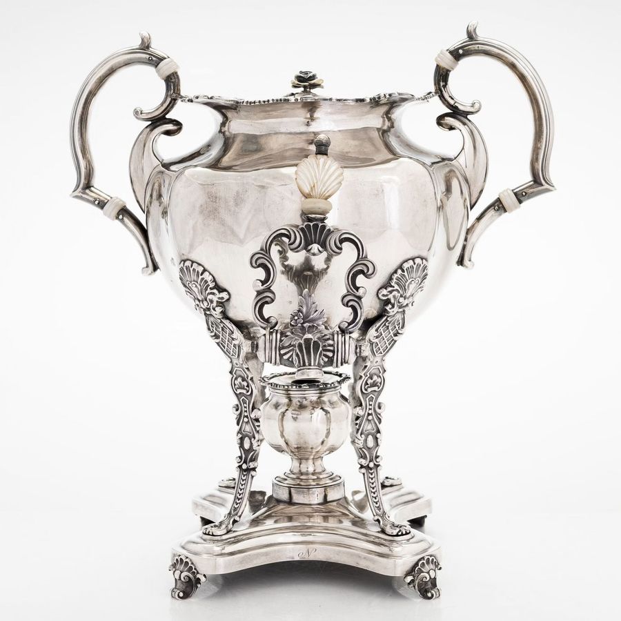 Antique Silver teapot-samovar for serving hot drinks. Shper Adolf. Saint Petersburg, 1843