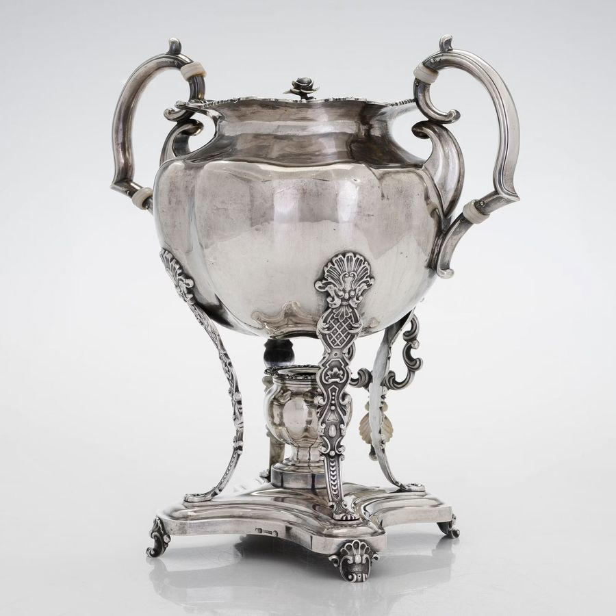 Antique Silver teapot-samovar for serving hot drinks. Shper Adolf. Saint Petersburg, 1843