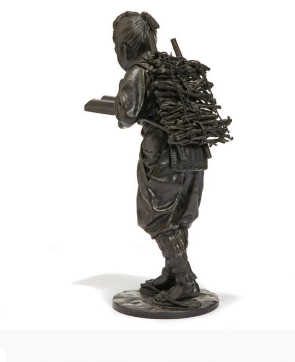 Antique Bronze figure representing Kinjiro Ninomiya Sontoku, Japan, early-20th century, signed.