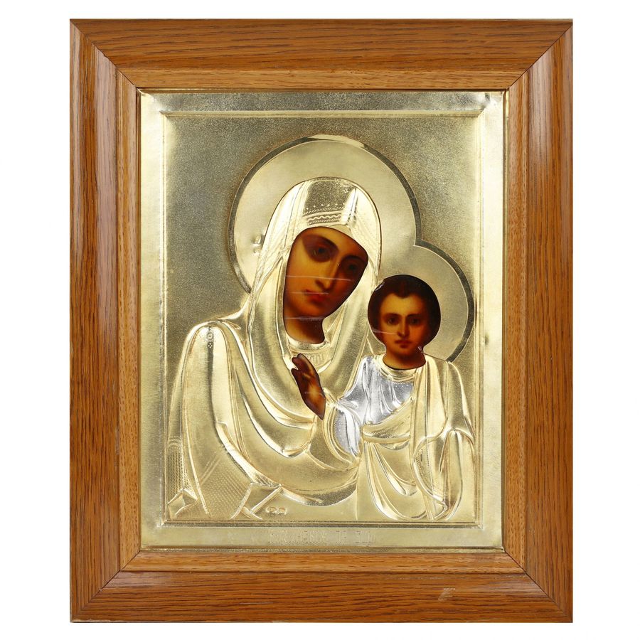 Antique A wedding pair of icons in silver frames in the Art Nouveau style. Moscow, early 20th century