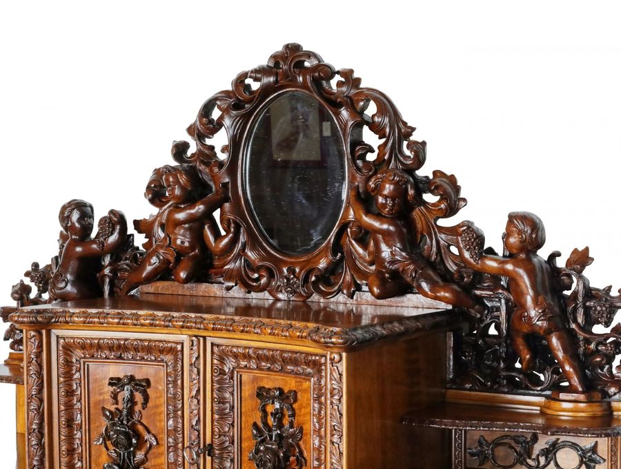 Antique Magnificent carved bureau table in the Baroque neo-Gothic style. France 19th century.