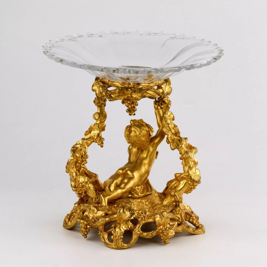 Antique Decorative fruit vase, gilded bronze, with crystal, Napoleon III era. 19th century.