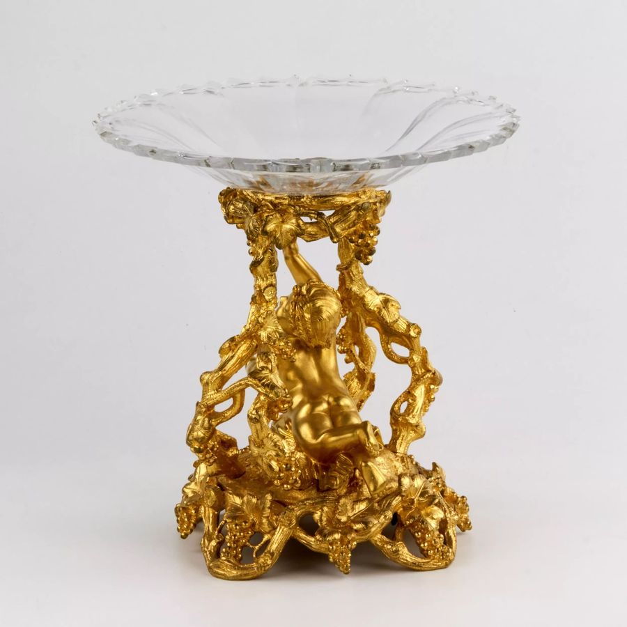 Antique Decorative fruit vase, gilded bronze, with crystal, Napoleon III era. 19th century.