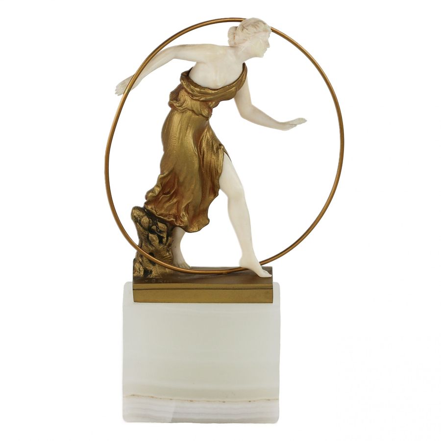 Antique Bronze figure of a Woman with a Hoop, 1920. Georges MORIN (1874-1950)