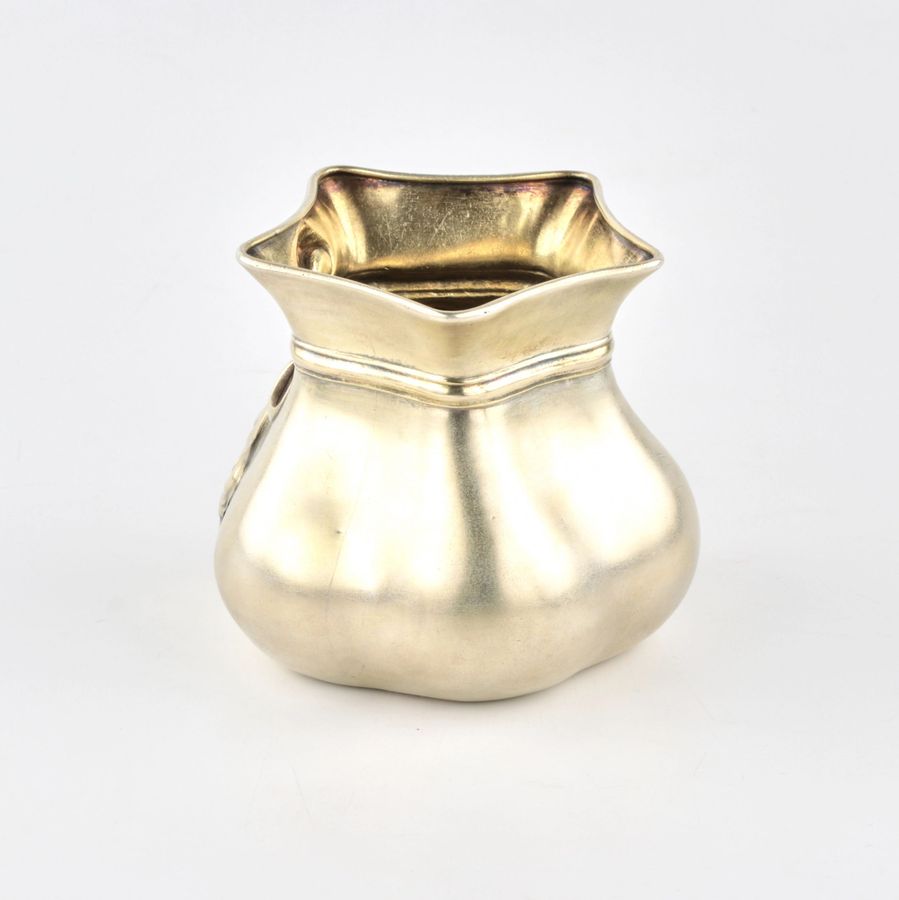 Antique Silver box vase by Orest Kurlyukov in the form of a tied bag.