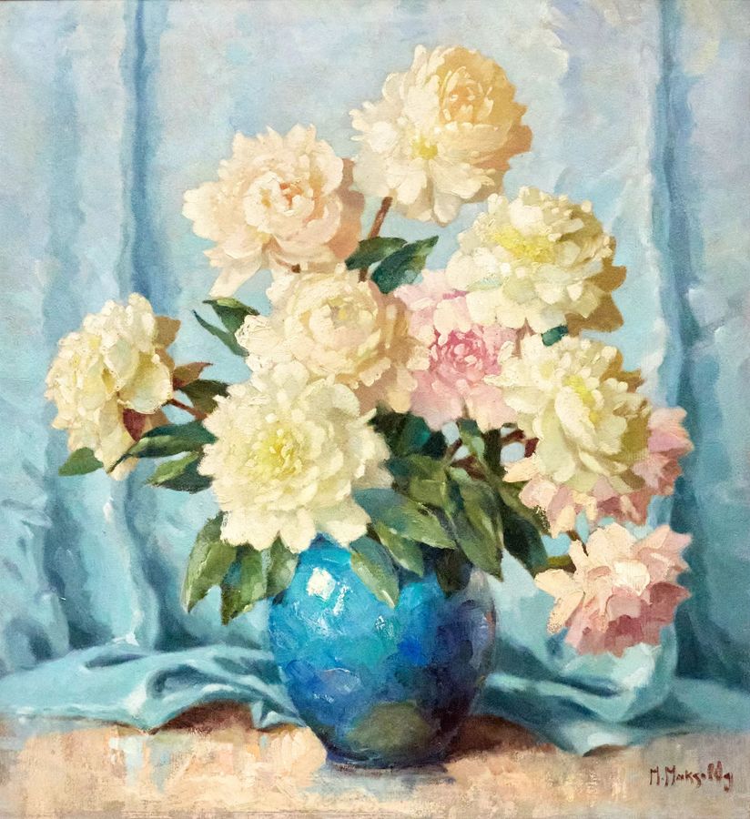 Antique Maximilian Maxolli. Still life with peonies.