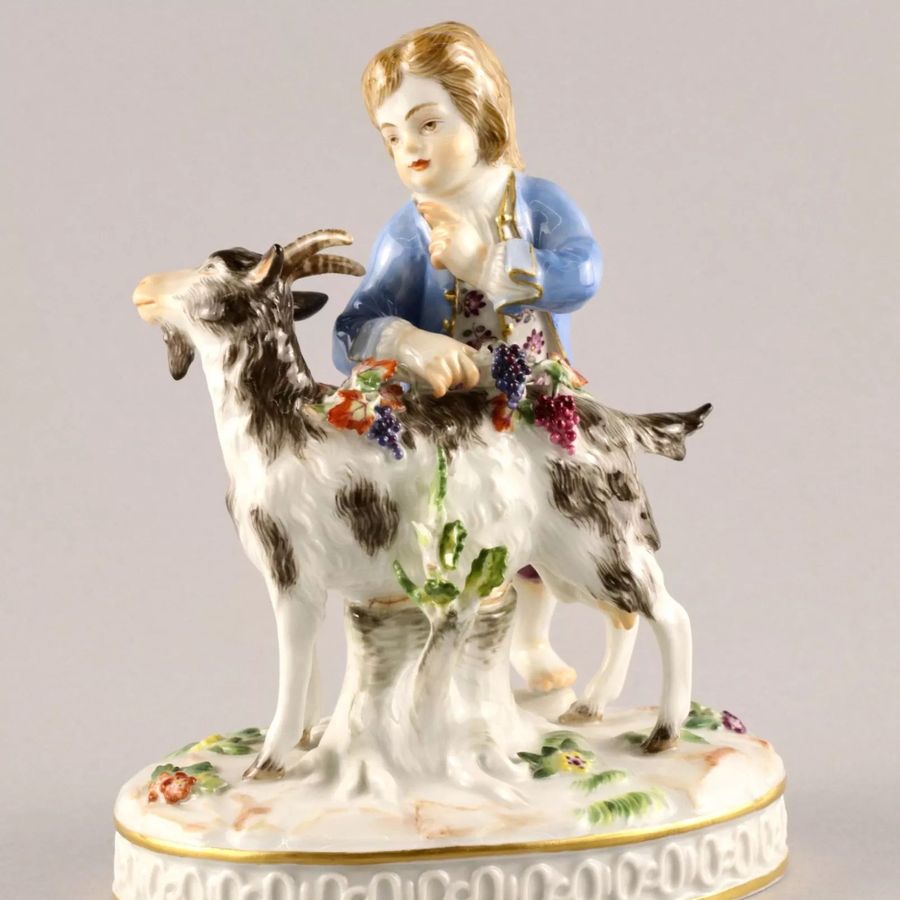 Antique Porcelain figure Boy with a goat. Meissen