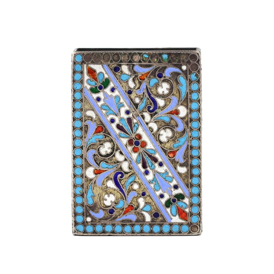 Antique Silver matchbox with polychrome filigree enamel. Moscow. Workshop Shaposhnikov.