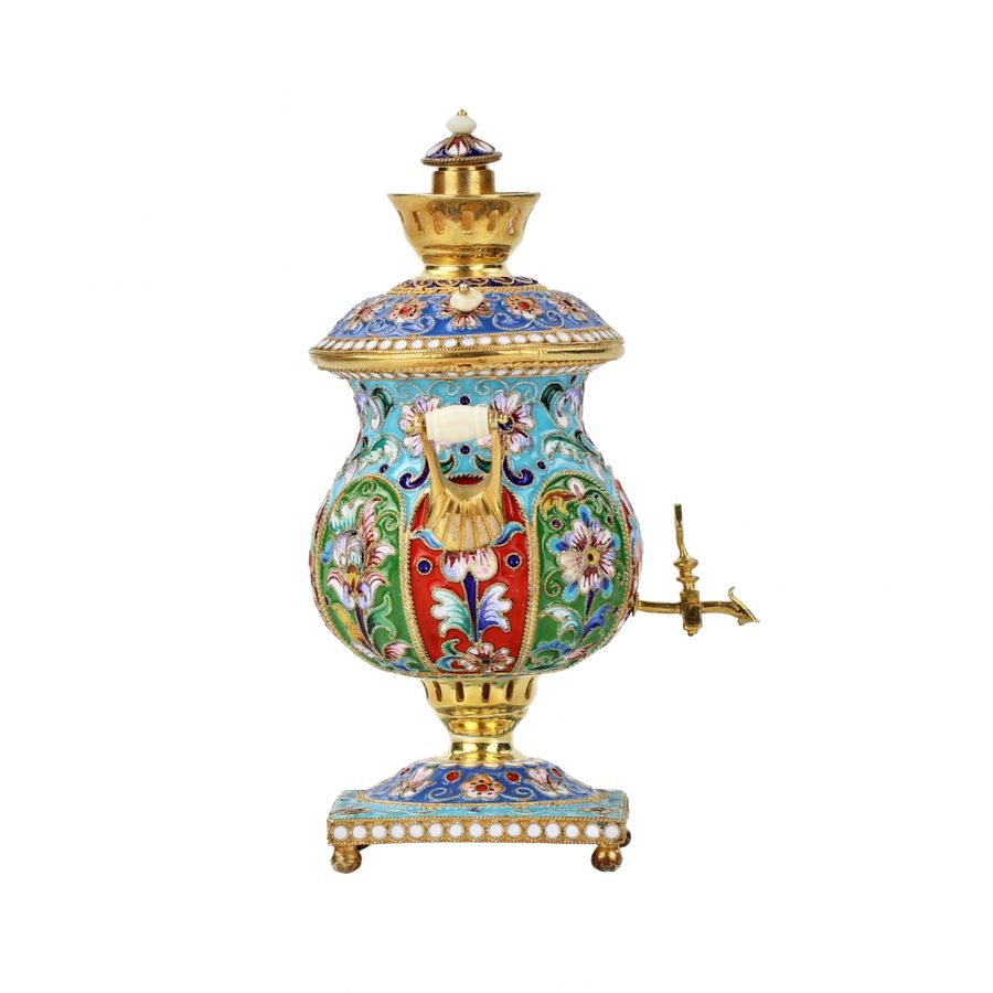 Antique Silver, gilded, with painted enamels samovar.