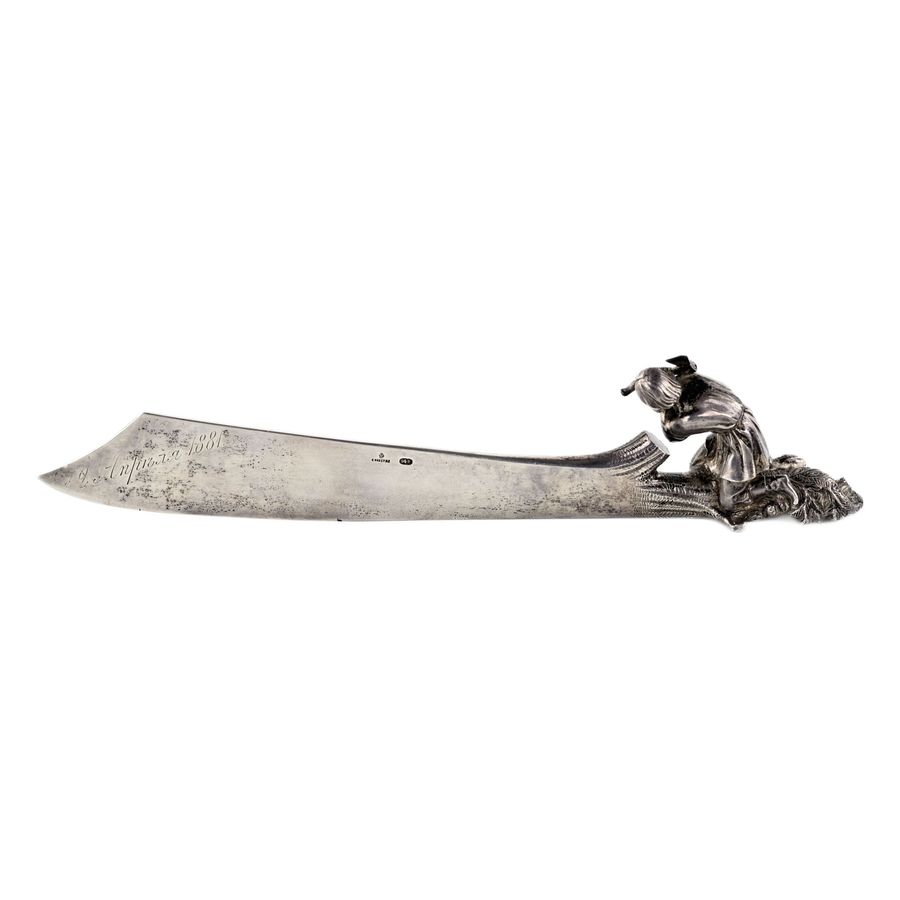 Antique Original silver paper knife, Faberge firm, last quarter of the 19th century.