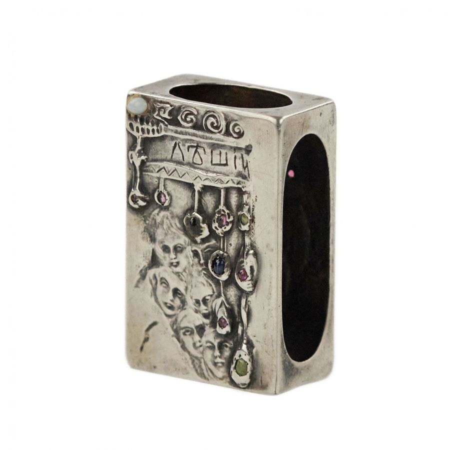 Antique Silver match holder, made in the Russian Art Nouveau style, with the image of a goblin.