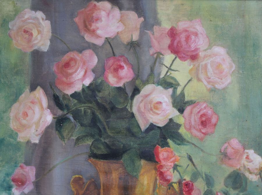 Antique Still life with roses and tulips