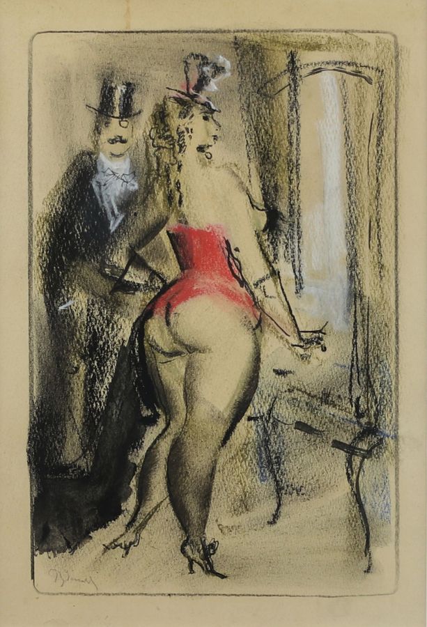 Antique Konstantin Ivanovich Rudakov. Erotic pastel. At the mirror. Variety show.