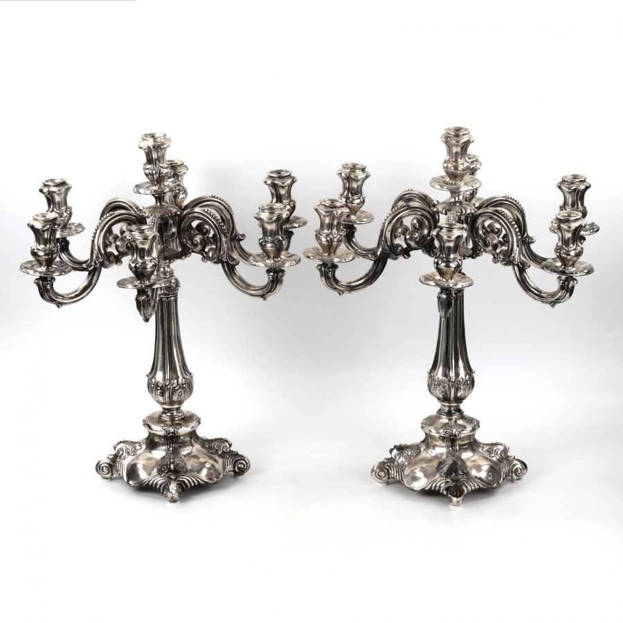 Antique Pair of silver candelabra. Vercelli 1920.