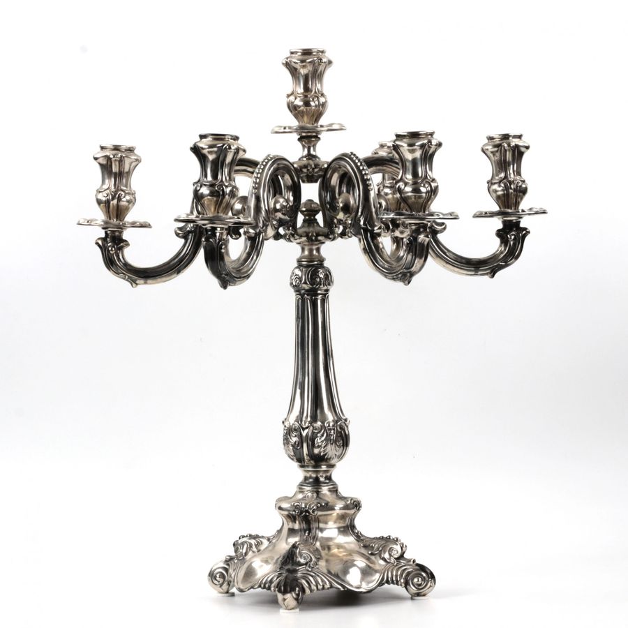 Antique Pair of silver candelabra. Vercelli 1920.