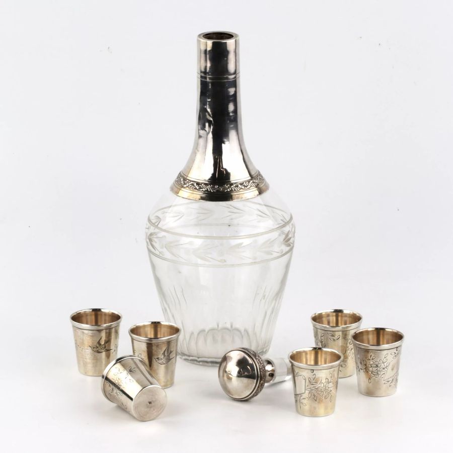 Antique A set of glasses with a carafe