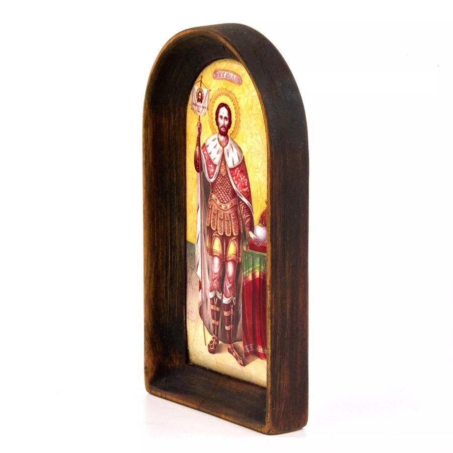 Antique Icon of the Holy Blessed Prince Alexander Nevsky on porcelain.