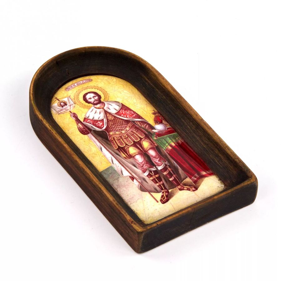 Antique Icon of the Holy Blessed Prince Alexander Nevsky on porcelain.