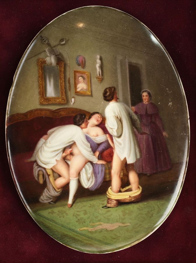 Antique Porcelain slab Love Game, KPM Berlin, circa 1830