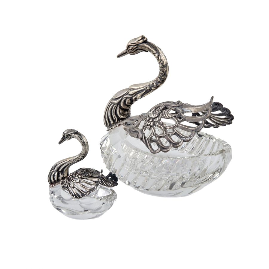 Antique Pair of bonbonnieres. Swans.