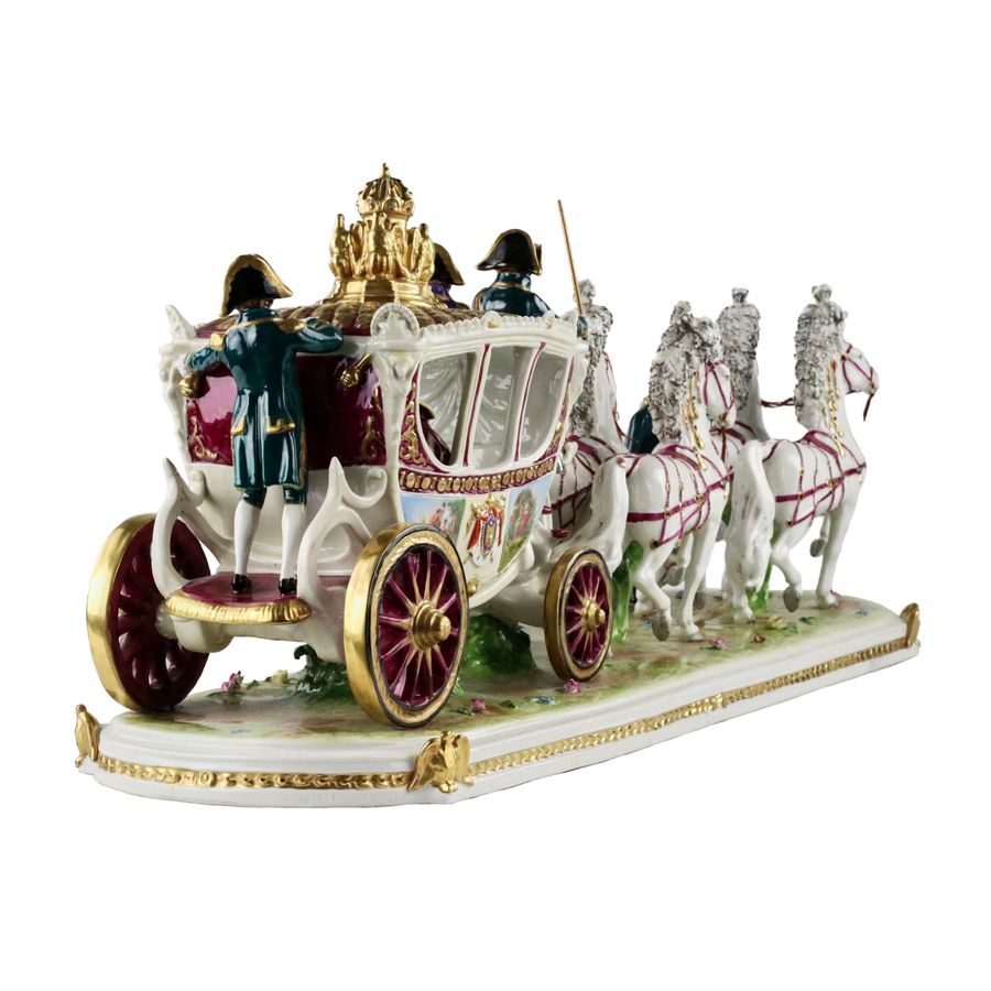 Antique Saxon, sculptural, porcelain group Wedding carriage of Napoleon Bonaparte.