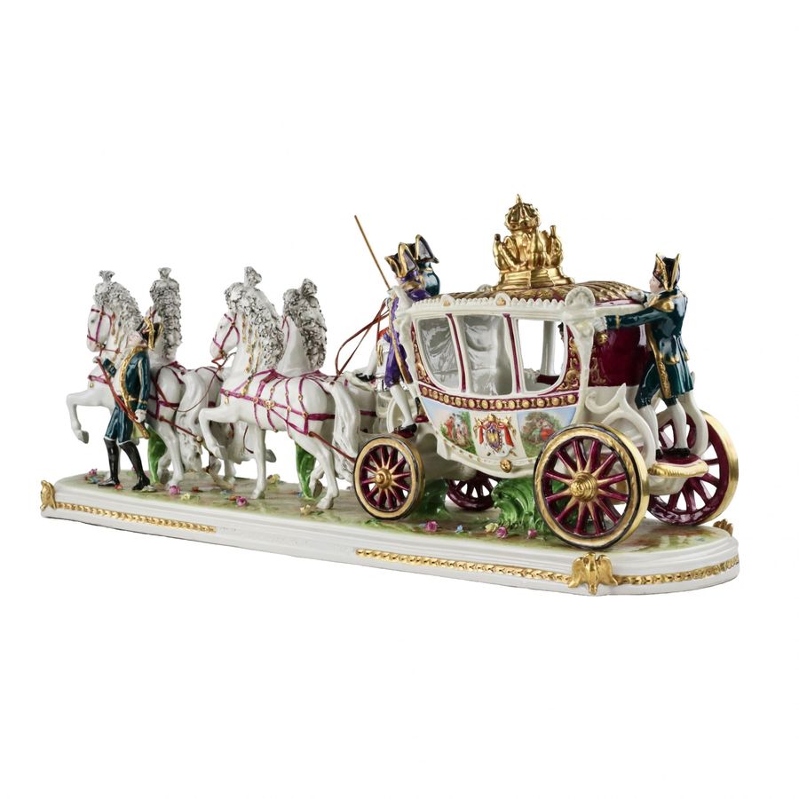 Antique Saxon, sculptural, porcelain group Wedding carriage of Napoleon Bonaparte.