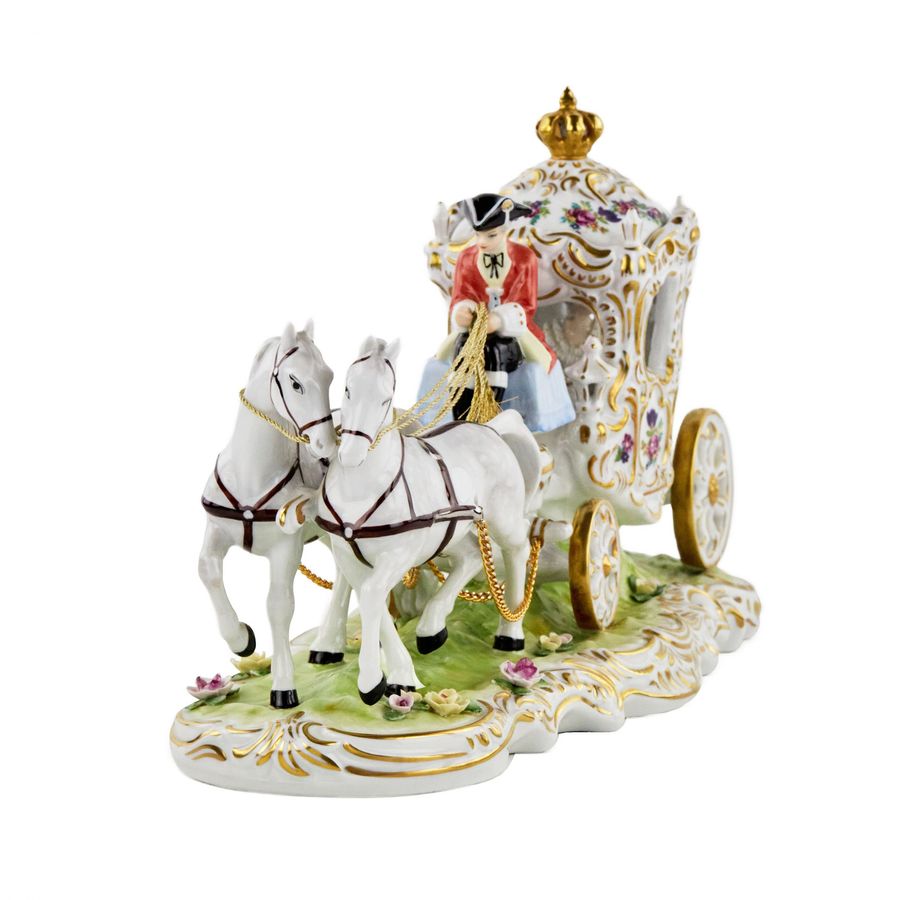 Antique Romantic porcelain composition Carriage. Dresden. 20th century.