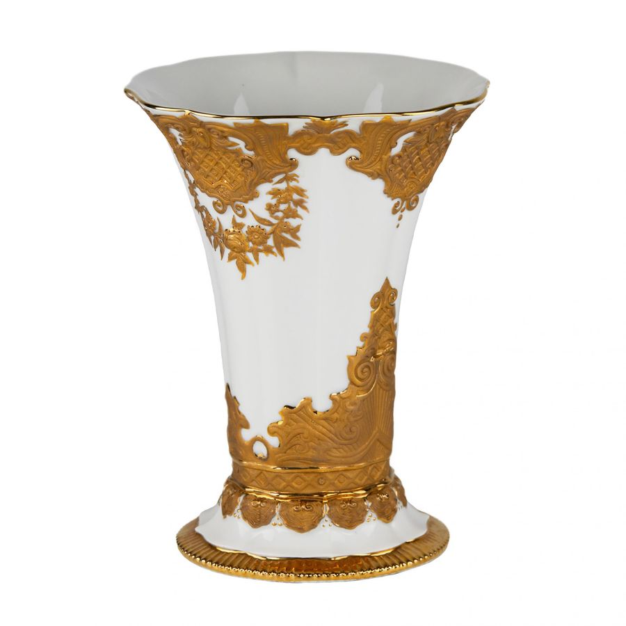 Antique Magnificent vase with golden relief. Meissen. Turn of the 19th and 20th centuries.