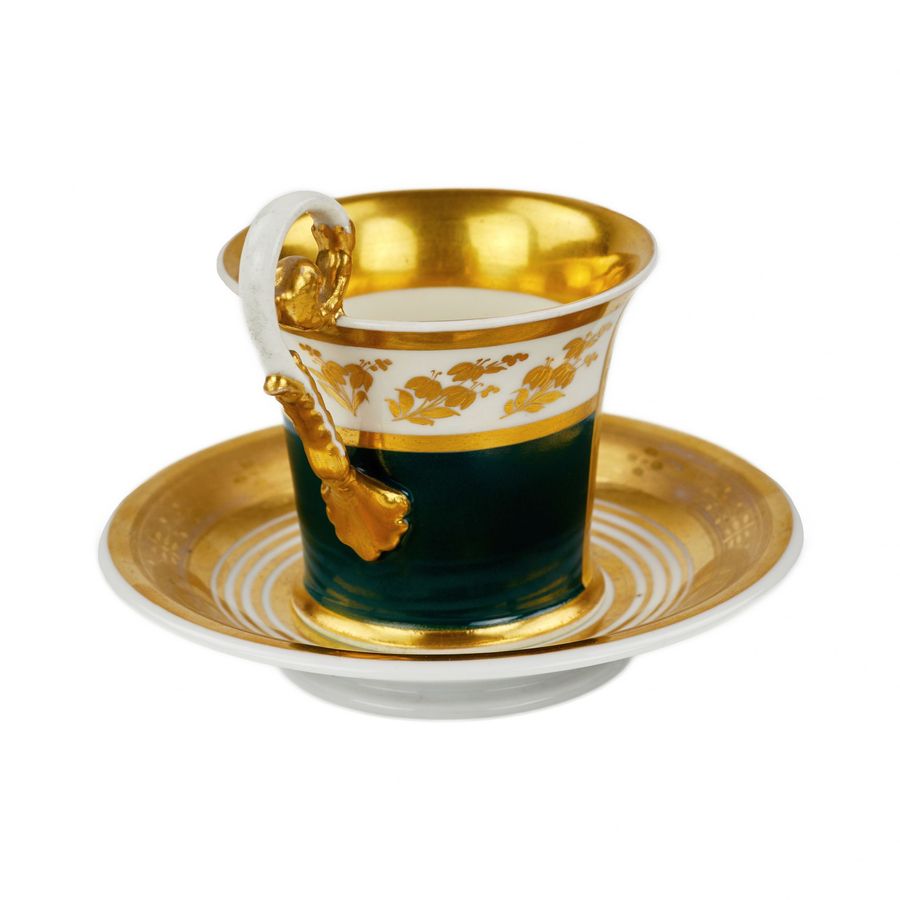 Antique Painted cup and saucer from the Biedermeier period.